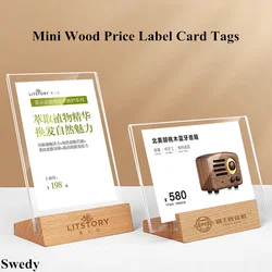 90x55mm Mini Holz Acryl Zeichen halter Display Stand Tisch nummer Menü halter kleiner Preis Etikett Papier Karte Tags Talker