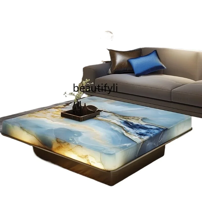 

FG28Natural marble new Chinese color luxury stone high-grade luminous jade living room minimalist villa square tea table