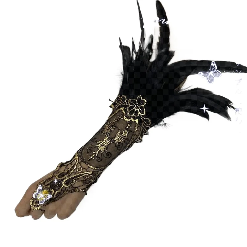 

Punk Halloween cos Anime 2d Show Feather Bracelets Goth Feather Gloves