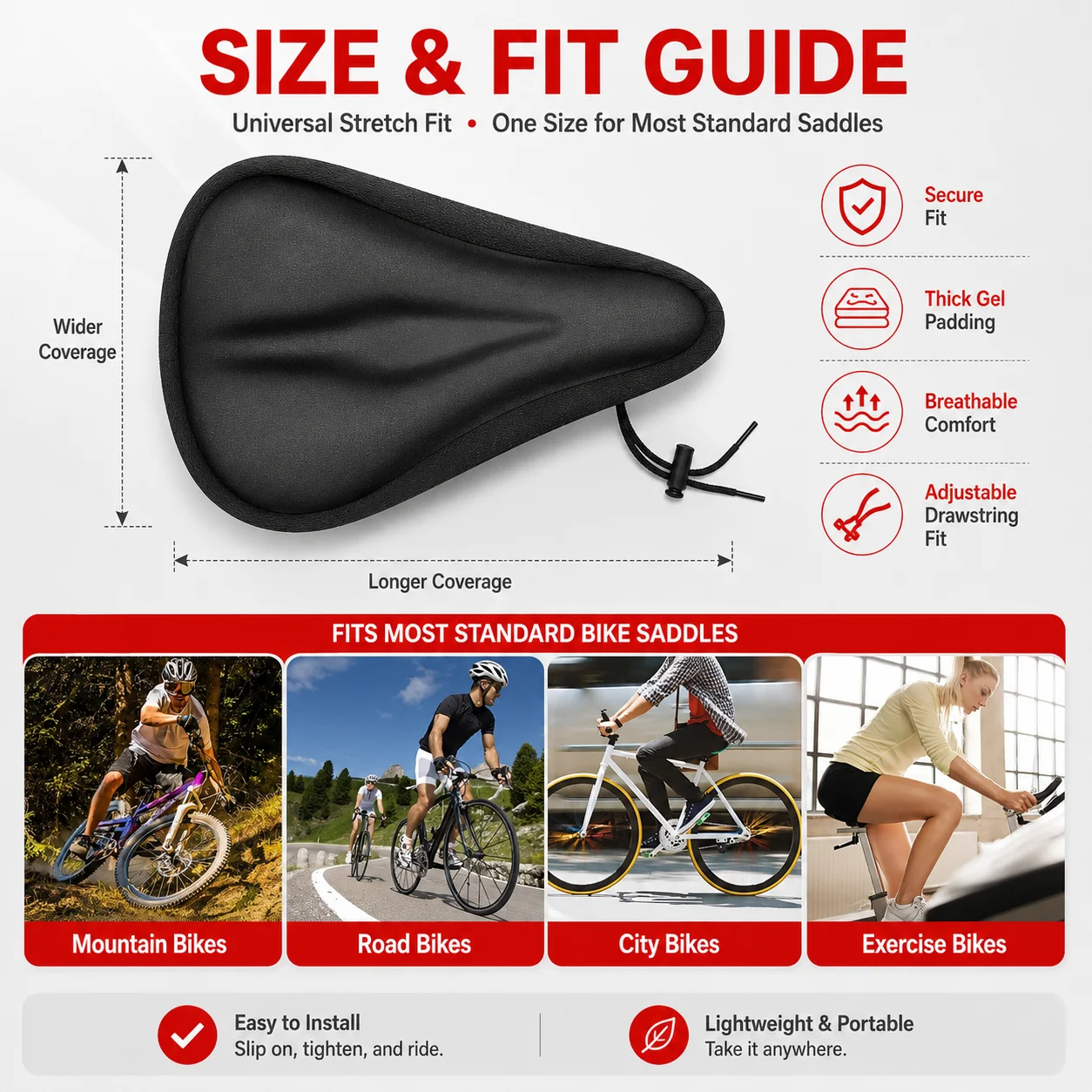PINMOAP 1PC Bike Seat Cover Soft Gel Bicycle Saddle Cushion Waterproof Anti Slip Seat Pad For Mtb Road Cycling Exercise Bike image 5