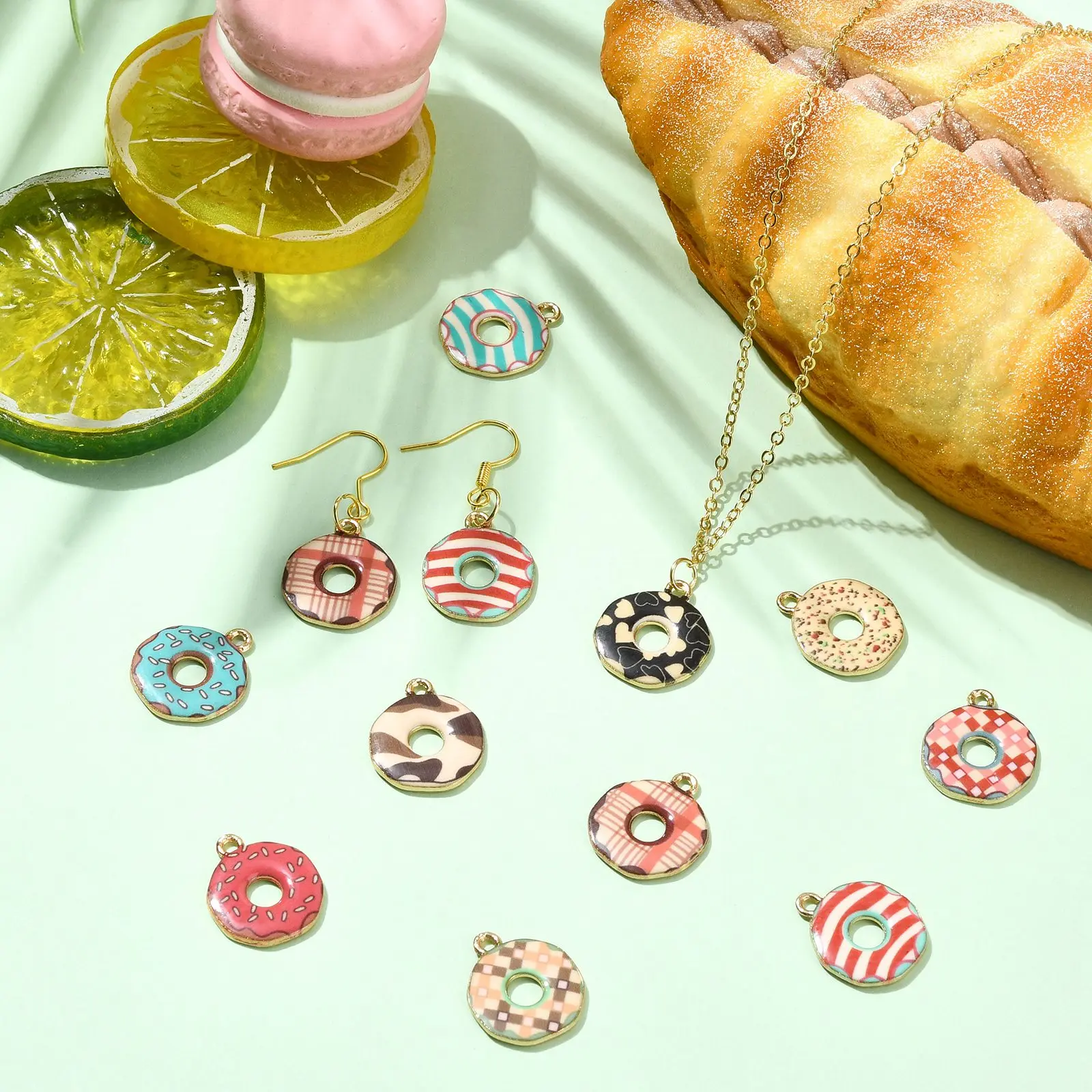 50Pcs 10 Colors Donut Charms Sweet Food Dessert Charms Cute Doughnut Charms for DIY Necklace Earrings