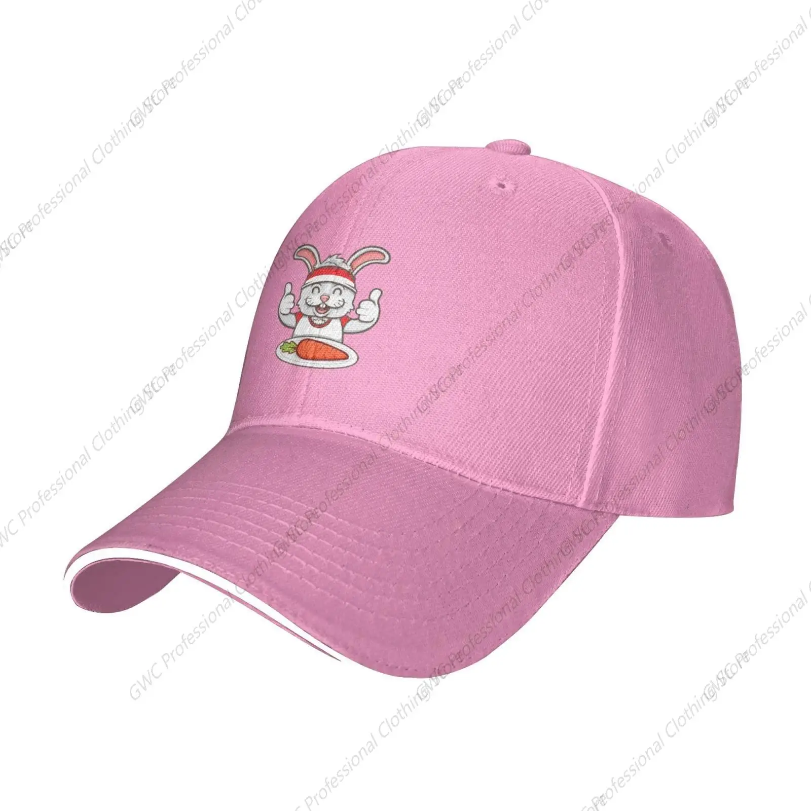 

Cute Rabbit Eating Carrot Trucker Baseball Cap for Men Women Hat Sandwich Brim Dad Hats Pink