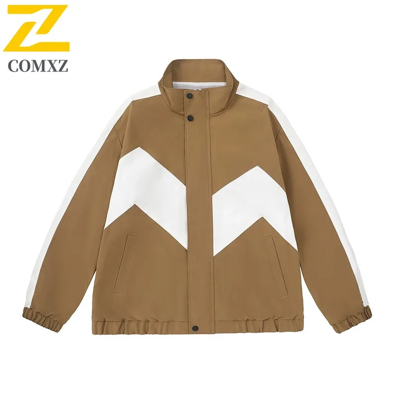 

COMXZ Outdoor Sports Color Block Jacket Men Spring Autumn Stand Collar Coat Big Size Windbreaker Running Windproof Leisure Top
