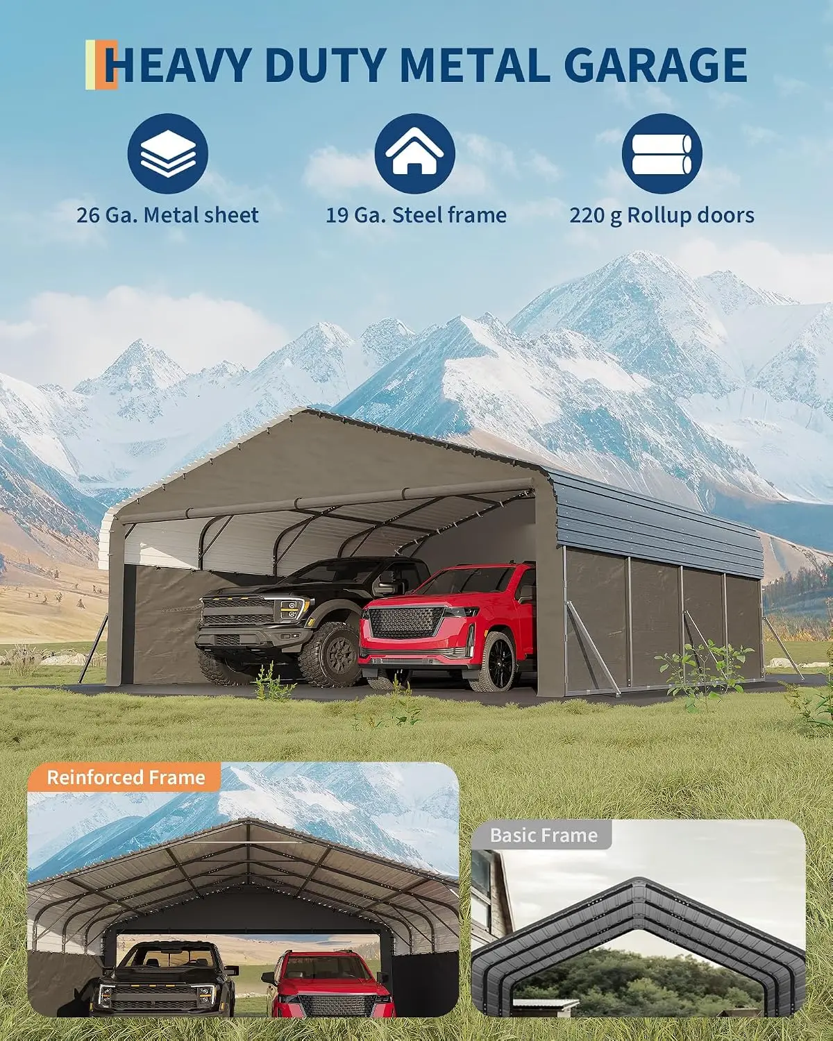 20x20 ft Metal Carport Enclosed, Car Ports for 2 Cars, Custom