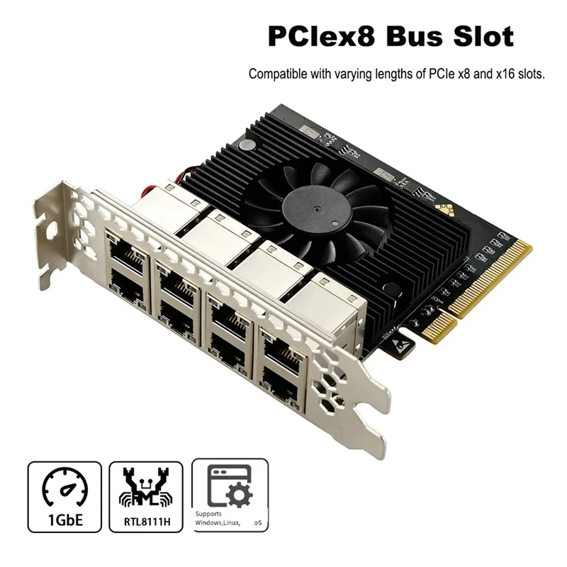 Best Pick PCIE X8 Ports Gigabit Ethernet Controller Card 1X 1000Mbps NIC RTL8111H Chips For Desktop Industrial Camera Control