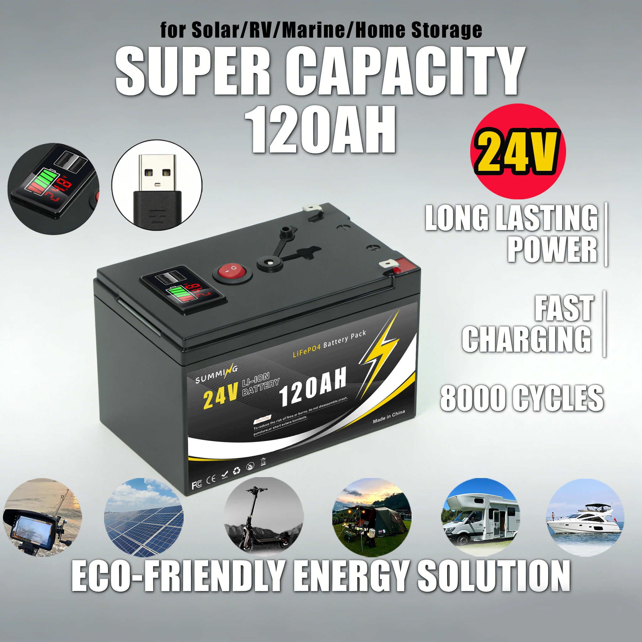 

All-Weather Lithium Battery 24V 120AhLiFePO4 Battery 120000mAh with Robust BMS, Designed for MarineRV Use