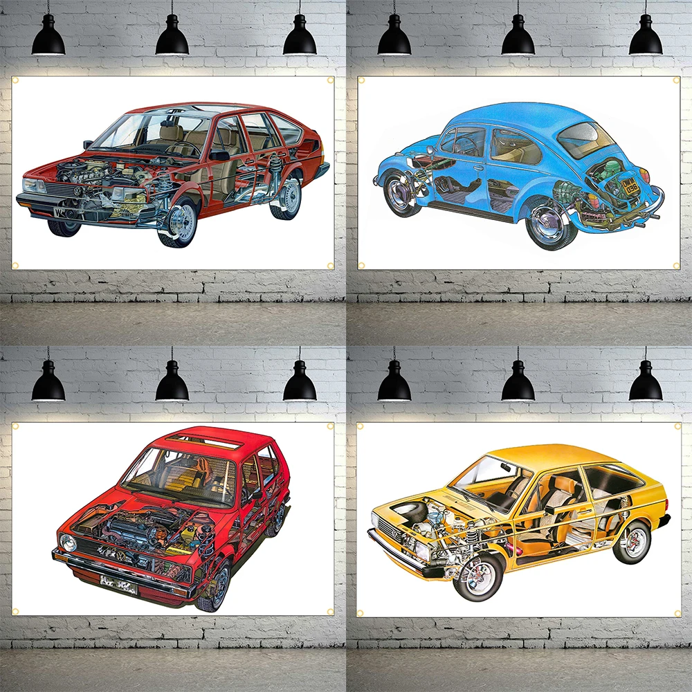 FLAGDOM 90X150CM 3X5Ft V Car Technical Cutaway Flag Polyester Printing Golf Car Poster Banner For Decor Tapestry