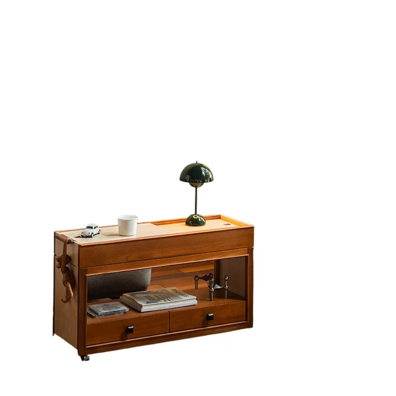

Solid wood edge table Modern medieval style Living room storage Sofa side cabinet Household retro removable coffee table