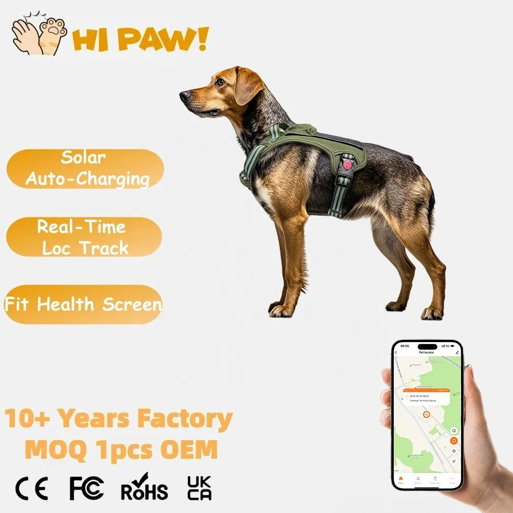 unique pet smart solar pet harness, health tracker, pet dog field anti-lost GPS real-time tracker, suitable for dogs and cats