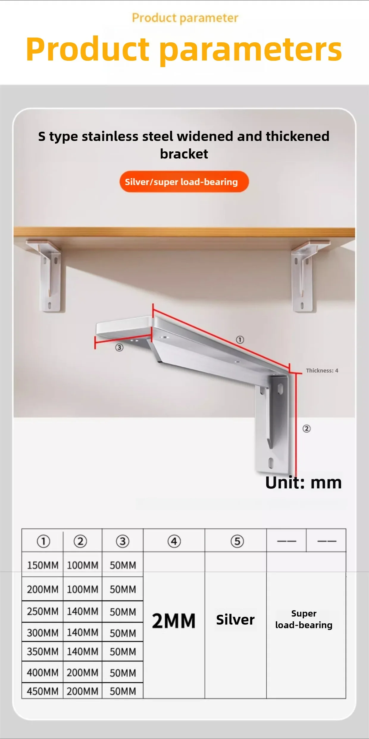 Edelstahl Verstärkte Schwerlast-Dreieckshalterung Wandmontierte Regalhalterung Aufbewahrungsregal Hängender TV-Schrank Versteckt – Detail 10