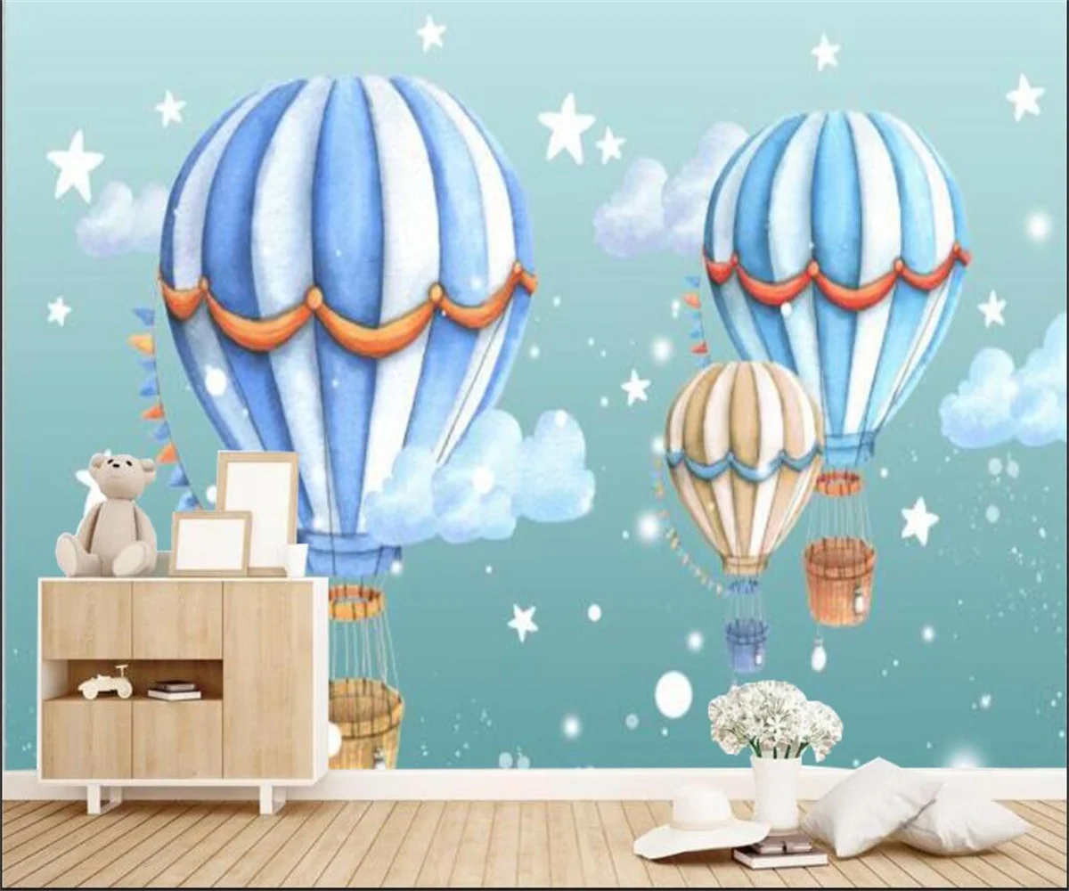 

Customized 3d wallpaper modern minimalist hand-painted children's room hot air balloon cartoon children's room mural