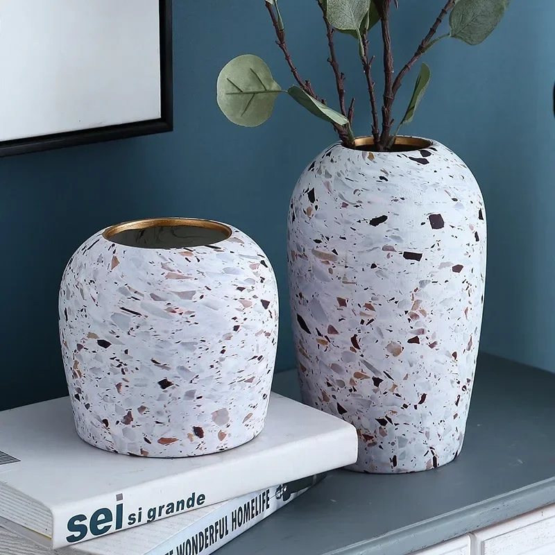 Creative Nordic Living Room Ceramic Vase Office Restaurant Dried Flower Flower Arrangement Terrazzo Pattern Craft Decoration