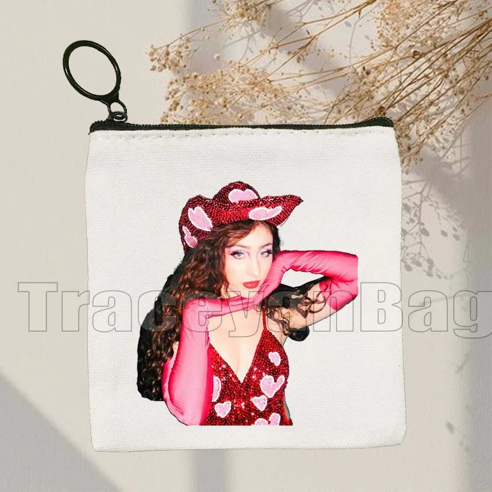 Rosa Pony Herz Chappell Roan Angel Porträt Viel Glück Fan Süße Geschenke Canvas Geldbörse Kleine quadratische Schlüsselkartentasche Brieftasche Beutel