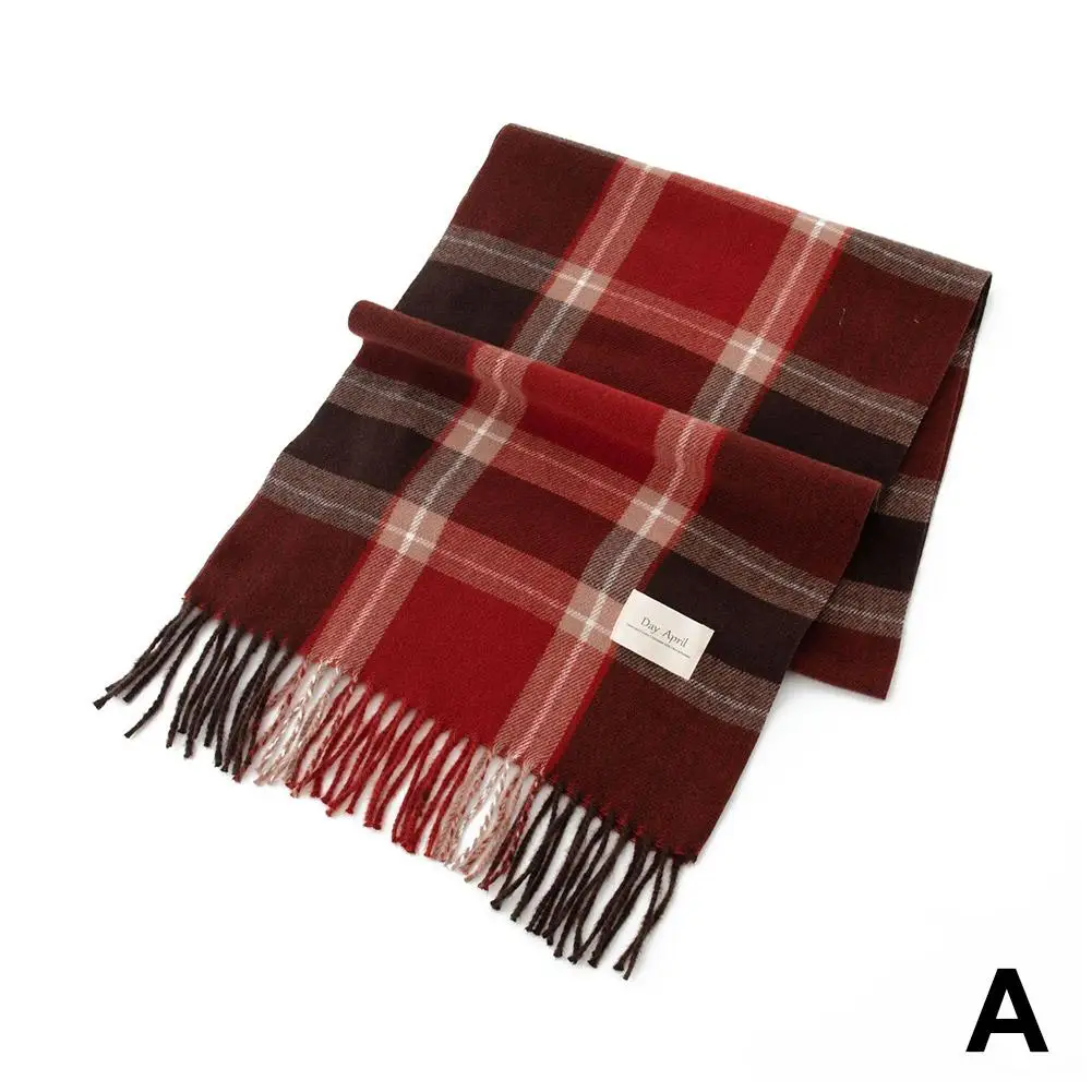 Kerst Geruite Sjaal Dames Winter Imitatie Kasjmier Warp Thermisch Ontwerp Sjaal Sjaal 1PCS Halsdoek met Gebreid L4X1