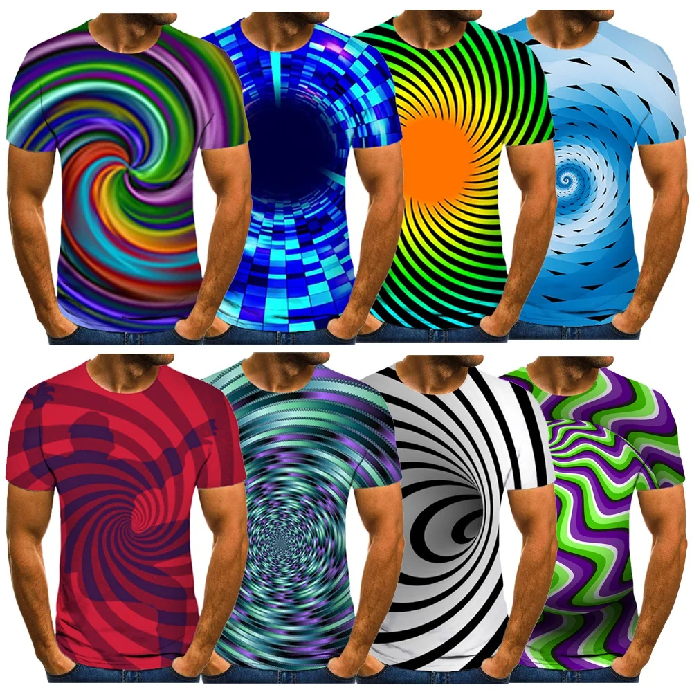 

Новая летняя модная футболка унисекс с графическим принтом Hypnotic 3D, мужская футболка с коротким рукавом и круглым вырезом, крутая гипнотическая футболка, повседневные топы