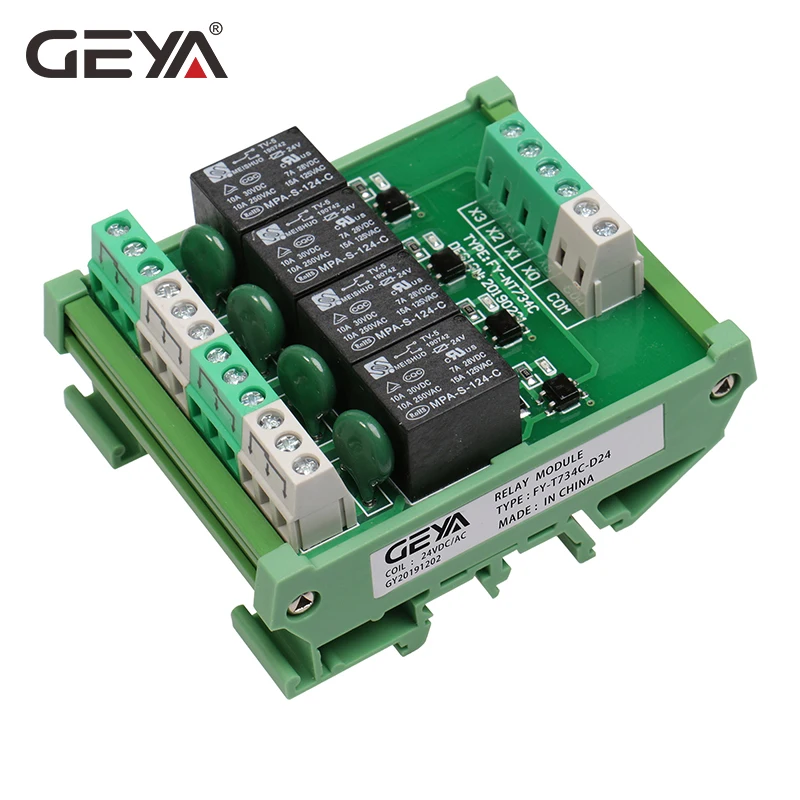 GEYA 4 Channel Relay Module 1 SPDT DIN Rail Mount 5V 12V 24V DC/AC Interface Relay Module for PLC 230V