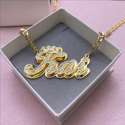 Custom Name Necklace With Crown Personalized Double Gold Plated Chain Jewelry Crown Charm Unique Royal Themed Necklace Christmas