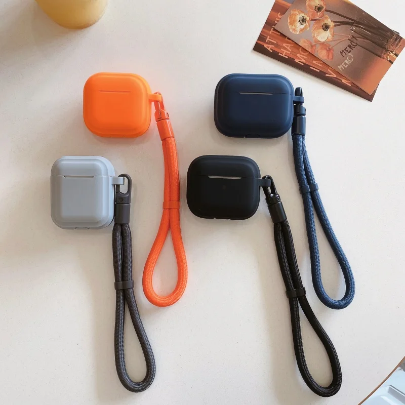 Stoßfeste vierfarbige Silikon-Kopfhörerhülle mit verstellbarem Umhängeband für Airpods 1, 2, Pro, Pro2, Pro3, 3, 4