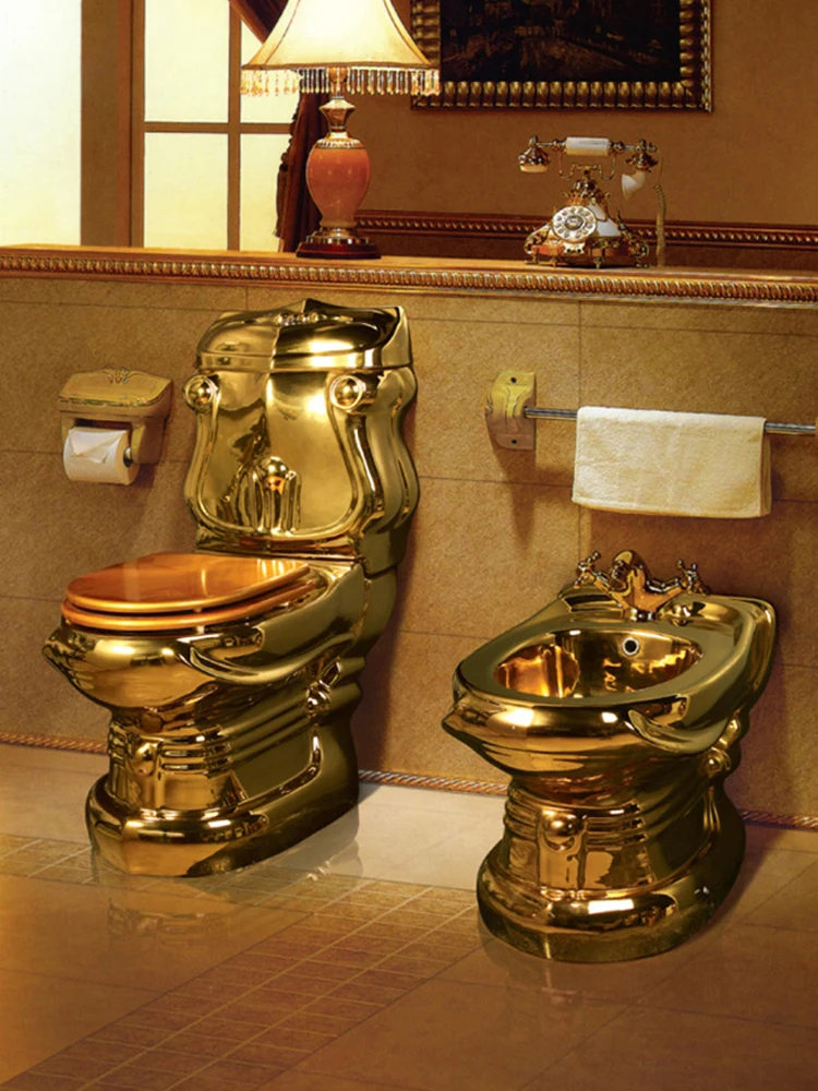 European style palace golden toilet hotel home retro toilet color creative split column basin Emperor Hong bathroom