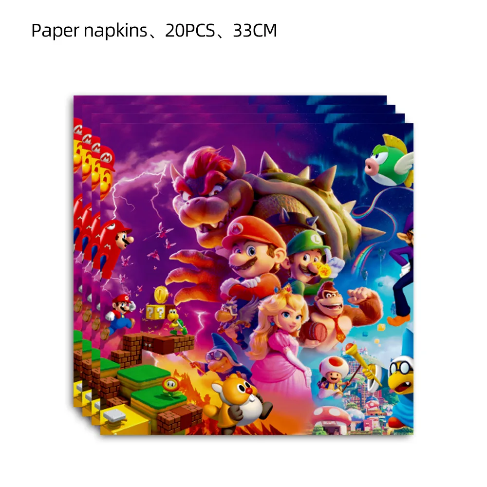 20 Pcs Cartoon Super Bros Disposable Paper Napkin for Wedding Decoration Marios Shower Peach Princess Napkin Bachelorette Party