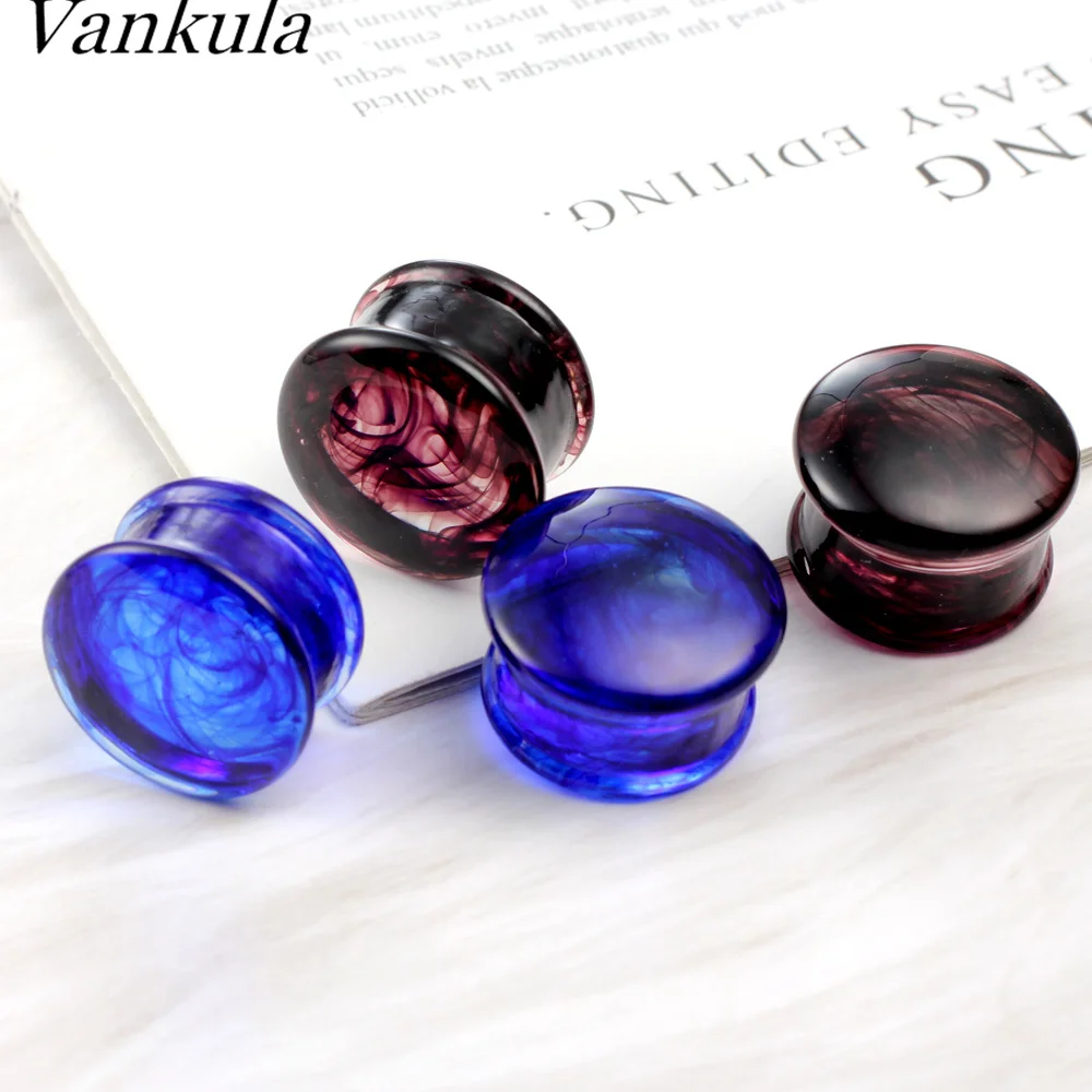 Vankula 2PCS New Glass Ear Body Jewelry Expanders Piercing Tunnels Plugs Strechers Ear Gauges Gift For Women Men Gift