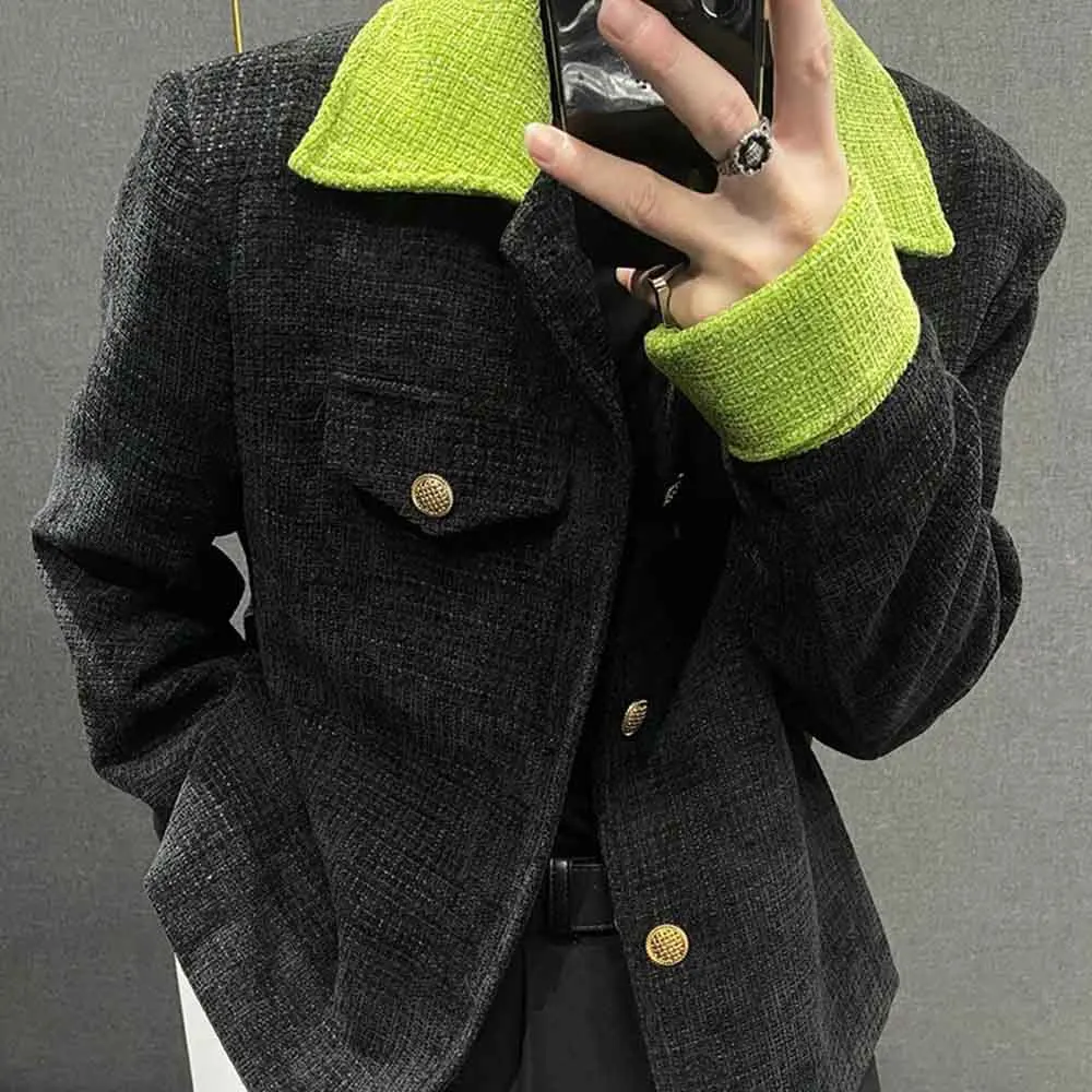 Mens Spring Color Blocking Patchwork Short Jacket Streetwear Fashion Nightclub Stage Performance Youth Top Men'S Clothing 2026