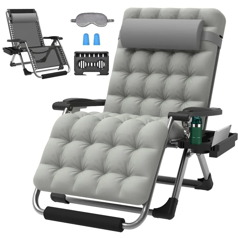 

XXL Oversized Zero Gravity Lounge Chair 33\" Width Padded Recliner Removable Cushion Adj Headrest Storage Bag Cup Holder