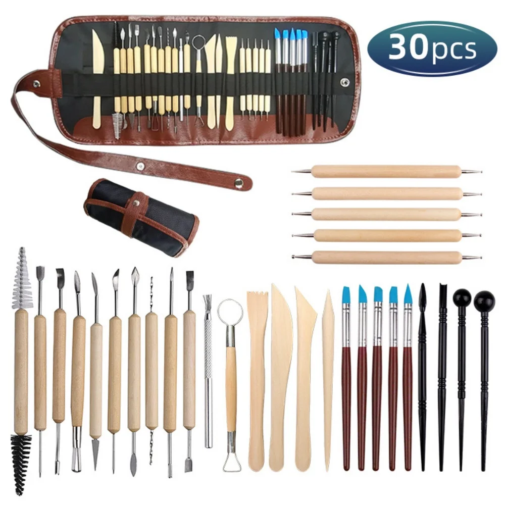 30 piece pottery tool set, clay, stone, plastic carving knife, clay DIY silicone drill pen, indentation painting tool