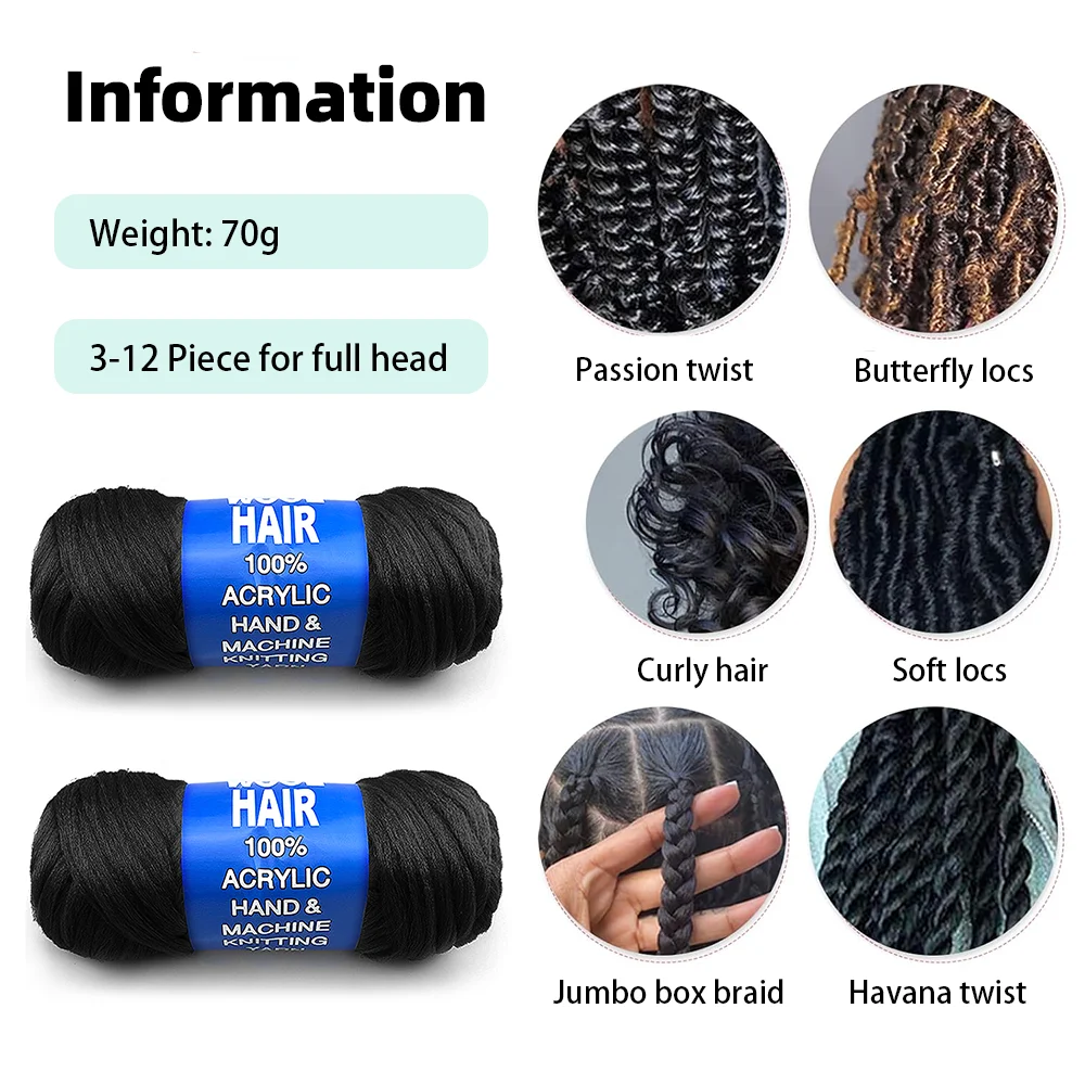 Benang wol benang Brasil benang akrilik rambut untuk rambut Crochet kepang Twist Warps benang wol untuk rambut Jumbo mengepang & Bar memutar