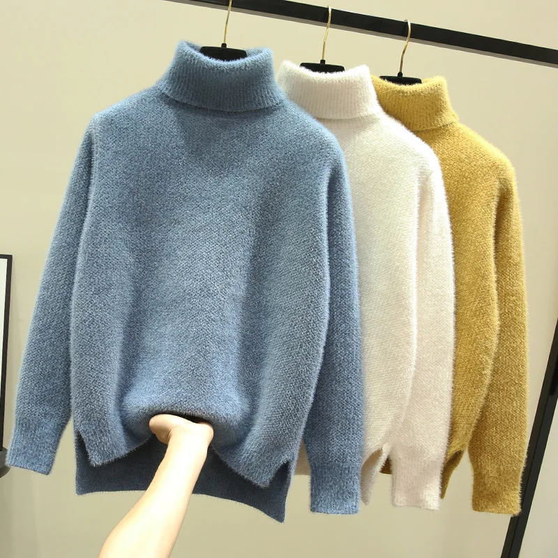 

Autumn Winter Imitation Mink Velvet Sweater Women Fashion Loose Casual Thick Knit Sweaters Solid Color Pullover Primer Shirt