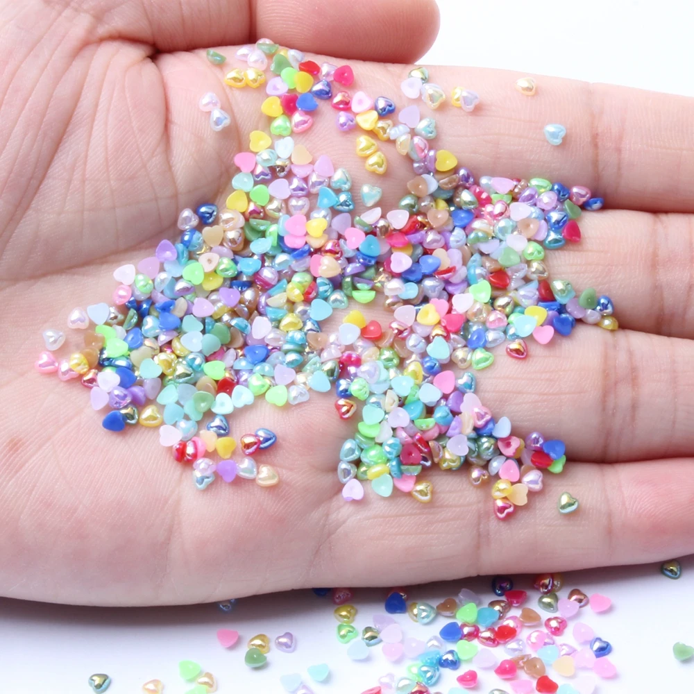 

Half Pearls Flatback Imitation Heart Shape Nail Decor 4mm 10000pcs Resin AB Colors Super Shiny For Nail Jewelry Decorations