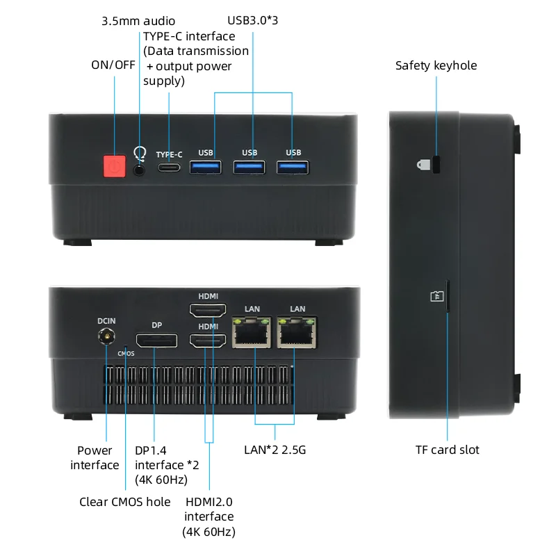 TexHoo Mini PC Computer Gaming AMD Ryzen7 4800H Pocket Dual HD-MI LAN WIFI6 Windows 11 Pro NUC Office DDR4 NVMe Vier display