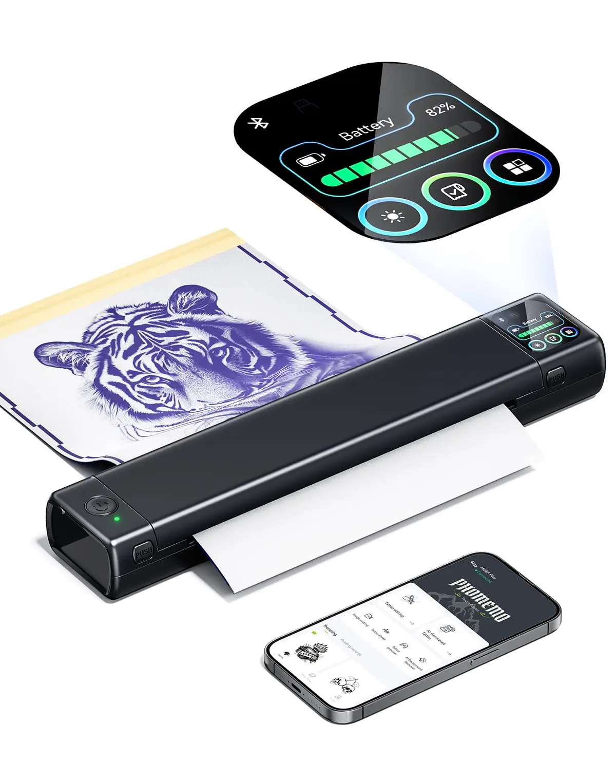 

Принтер для тату-трафаретов M08F Plus с сенсорным экраном, Bluetooth, 10 листов трансферной бумаги, совместим с телефоном/планшетом/ПК