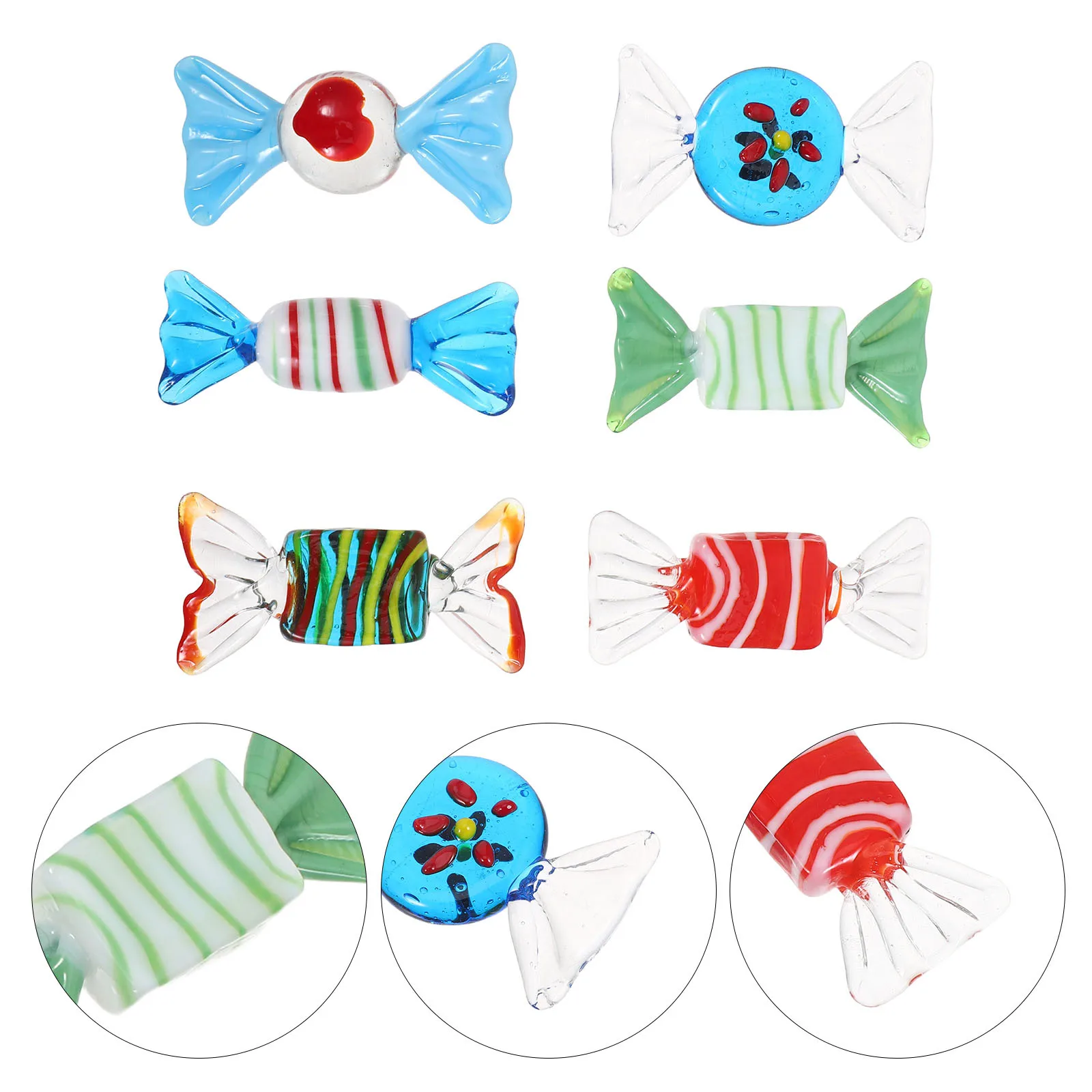 

6Pcs Retro Glass Candy Ornaments Handmade Colorful Artificial Sweets Decor for Wedding Event Home Desktop Sweet Glass Accents