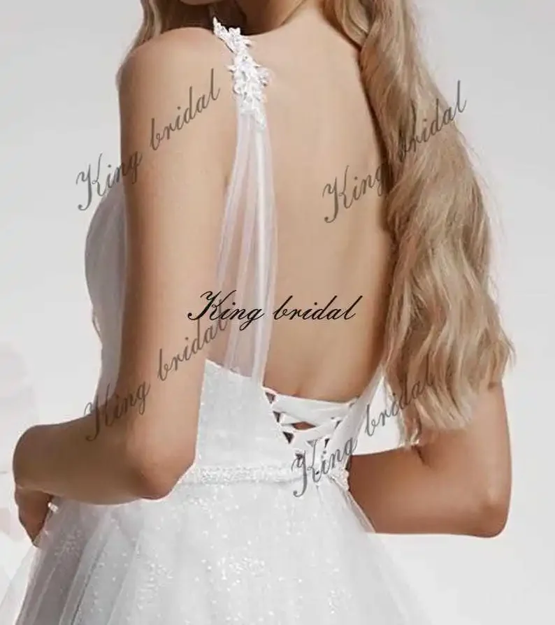 Brautkleider, drapiertes, individuelles Brautkleid, individuelles glitzerndes, gepunktetes Tüll-Hochzeitskleid, glitzernde Tüll-Hochzeitskleider, elegantes Korsett