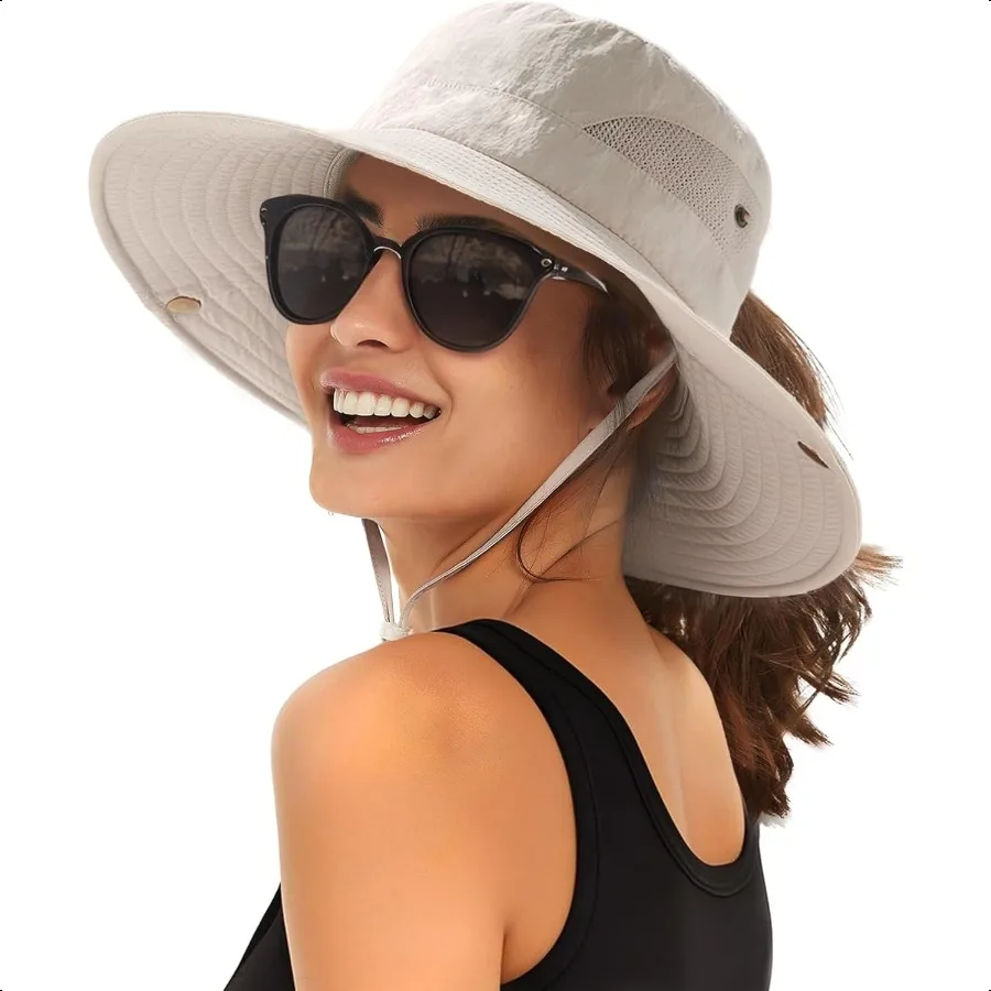 

FURTALK Womens Sun Hat with Ponytail Hole Beach Hiking Summer Wide Brim UPF 80+ Outdoor Protection Foldable Bucket Hat