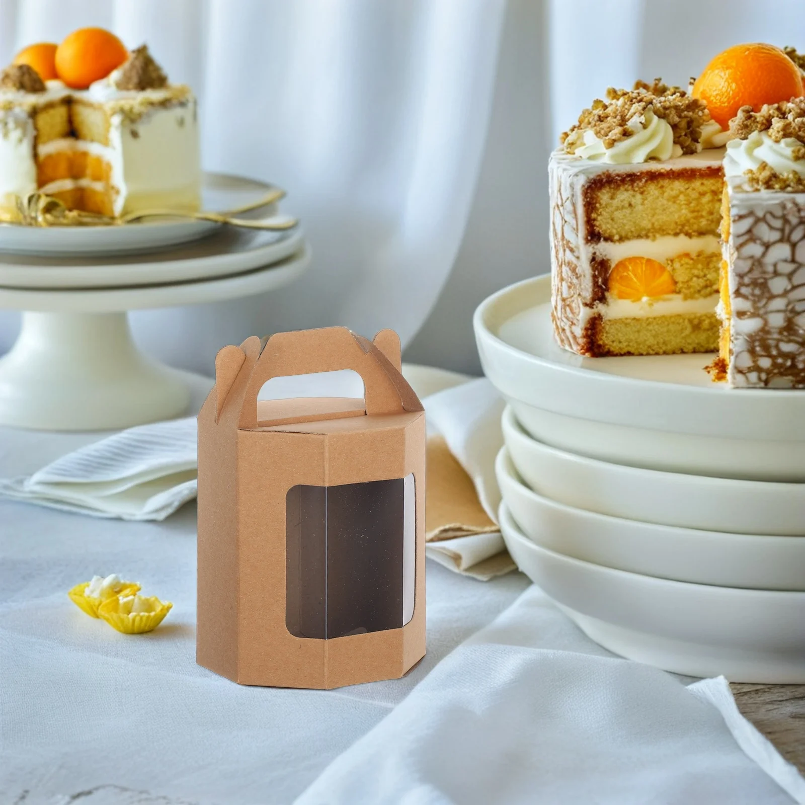 

10pcs Window Gift Box Octagonal Design Brown Bakery Boxes Cupcake Containers Display PVC Pastry Party Favors Durable