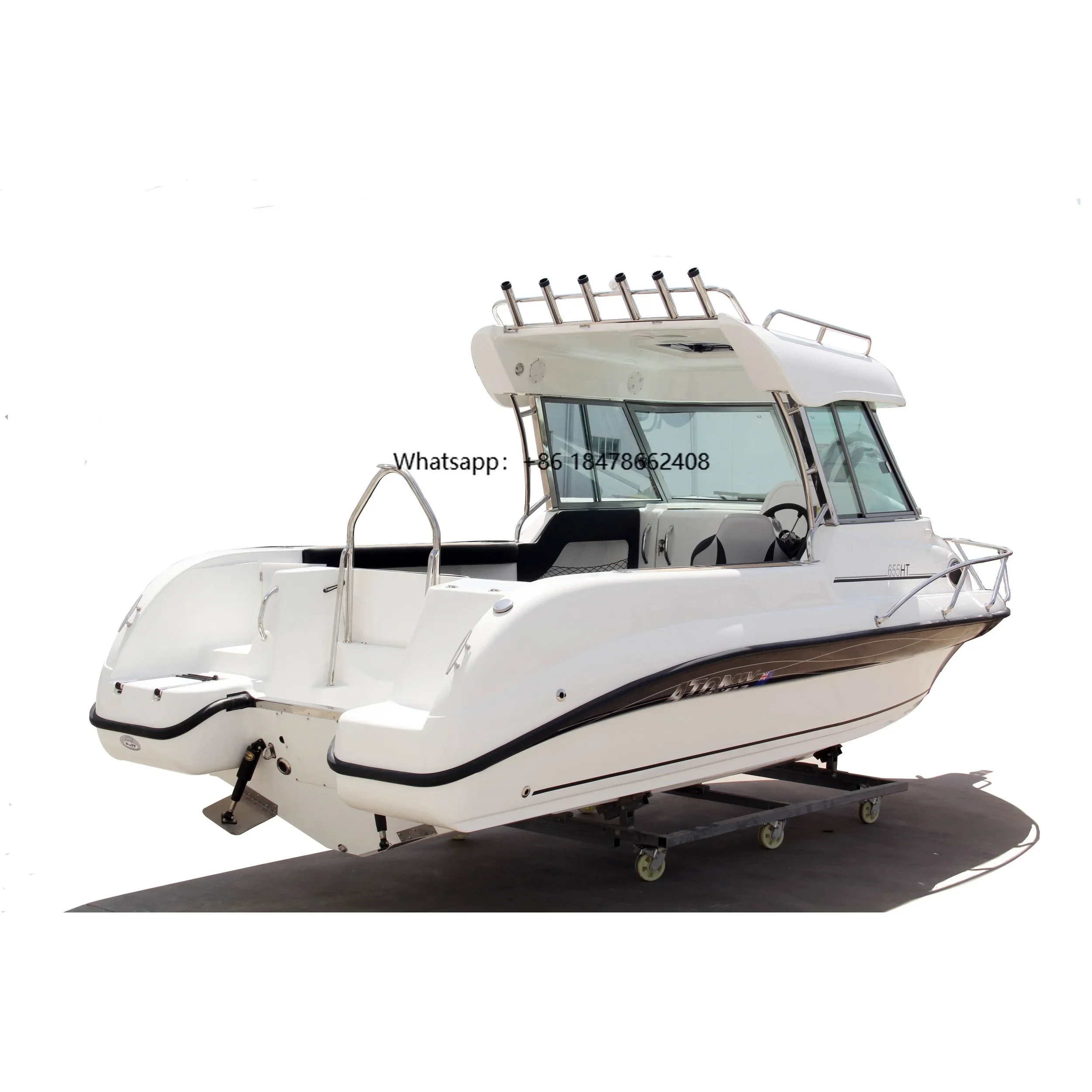 Fiberglass High Speed Fishing Boat with Outboard Motor Yacht Luxury Boat Stool Cabin Windshield Water Ladder