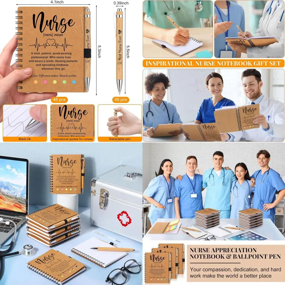 

2026 Nurse Week Bulk Gifts: Bamboo Ballpoint Pens with Notepads, Index Tabs for Medical Graduation