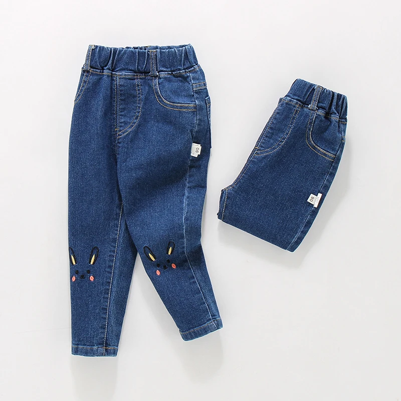 Girls pants spring and autumn new style children\'s jeans Korean rabbit embroidery