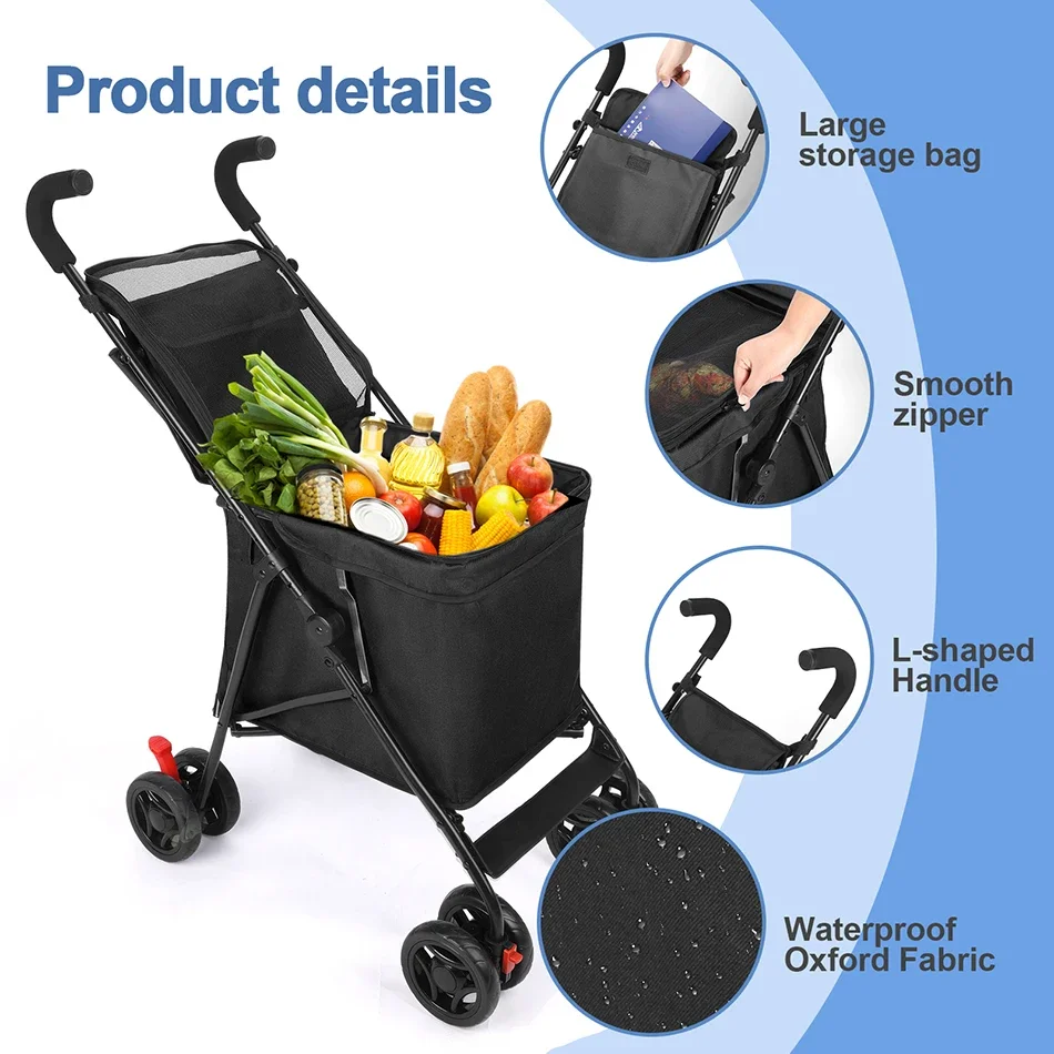 

Shopping Cart Folding Portable Durable Lightweight Market Purchase Bag Trolley with 4 Wheels,Pet Stroller,For Picnic