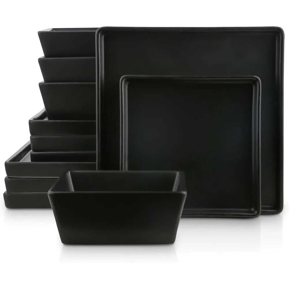 

Набор столовой посуды из 12 предметов из черного керамогранита на 4 человека, включая тарелки и миски