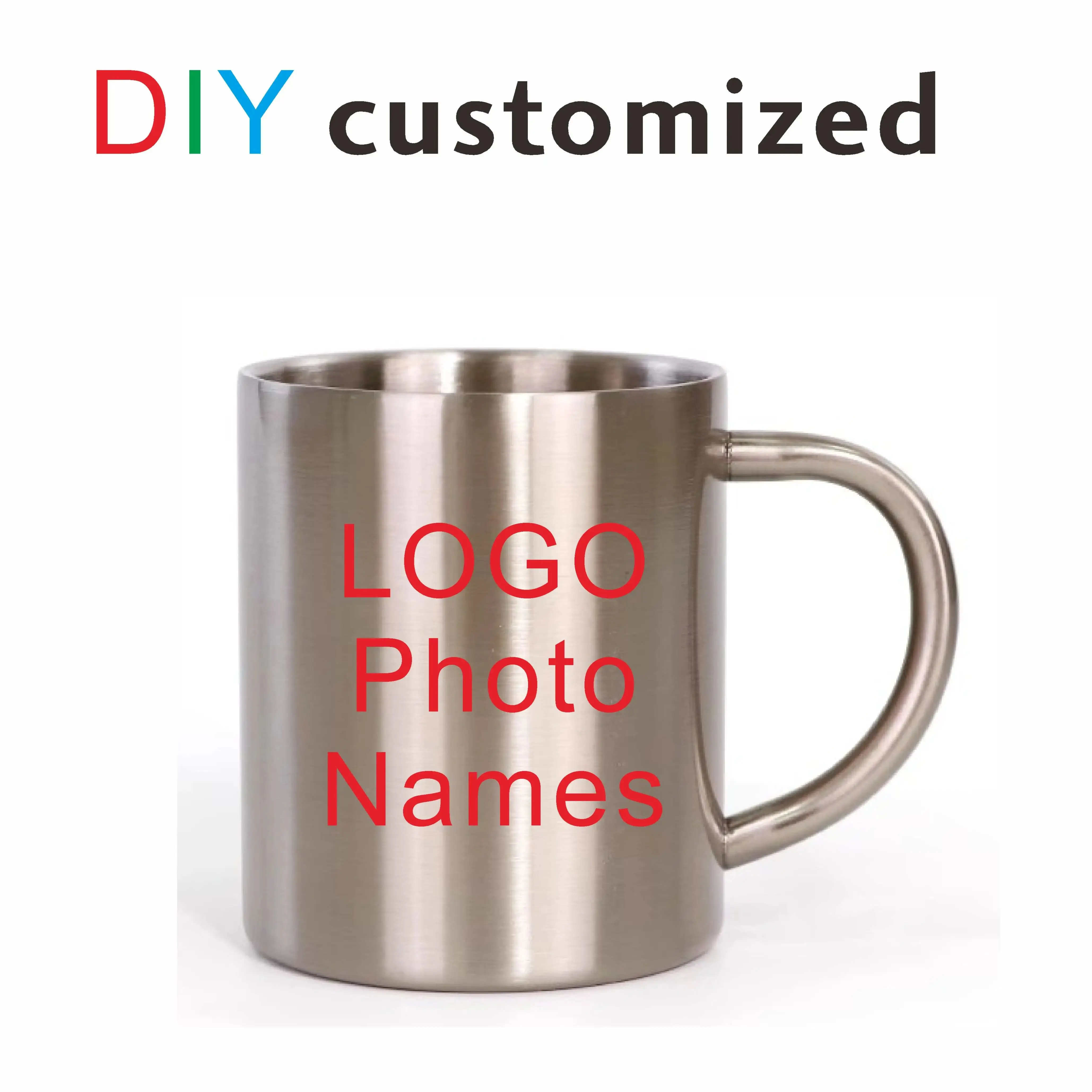 DIY 300ML Steel Coffee Cup with Cap Lid Cover Customized Logo Photo Text Stainless Food Safety Mug Portable Outdoor Office Use