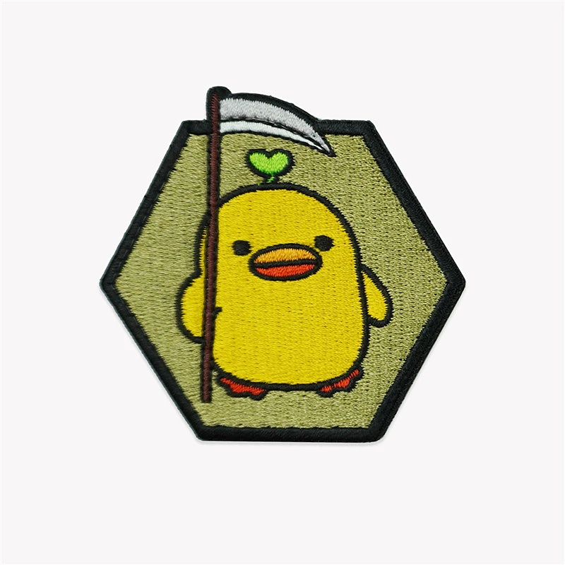 Hexagon Little Yellow Duck Bite Dagger Sickle C4 Embroidery Patches Creative Funny Animal Tactical Badge For Clothing Bag Decora