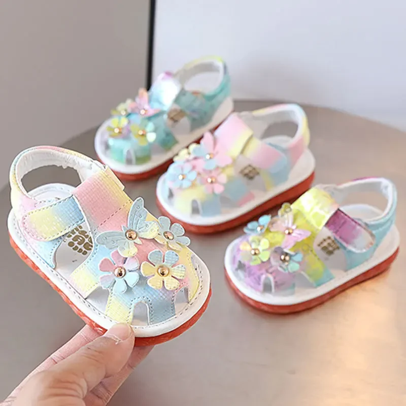 Summer Sandals New Fashion Colorful Kid Shoes Simple Versatile Retro Girl Shoe Princess Flower Lightweight Elegant Kid Sandals
