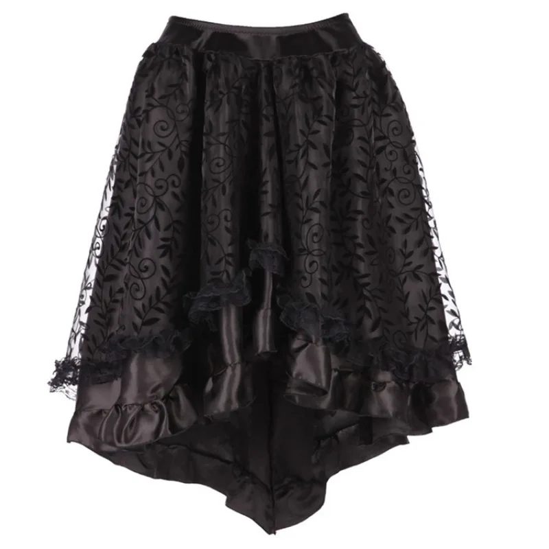 

Steampunk Skirt Gothic Costume Women Mesh Lace Jacquard Pattern Medieval Skirt Halloween Cosplay Dress Black Brown S-6XL