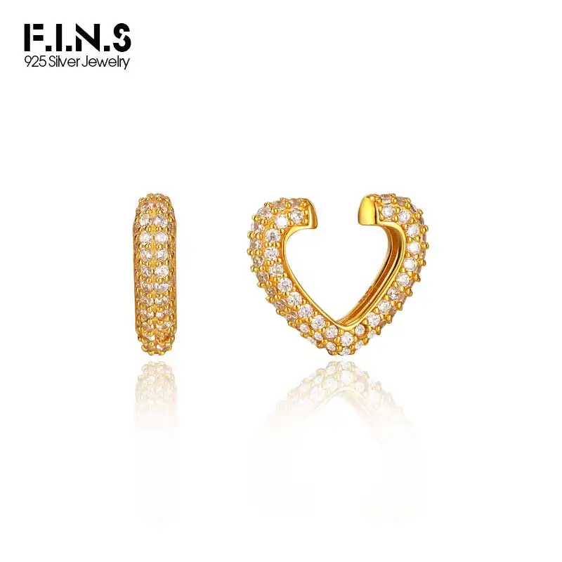 

F.I.N.S 1PC Simple Stylish S925 Sterling Silver Ear Clip Without Piercing Full Zirconia Heart-Shaped Earcuff Catilage Fine Jewel