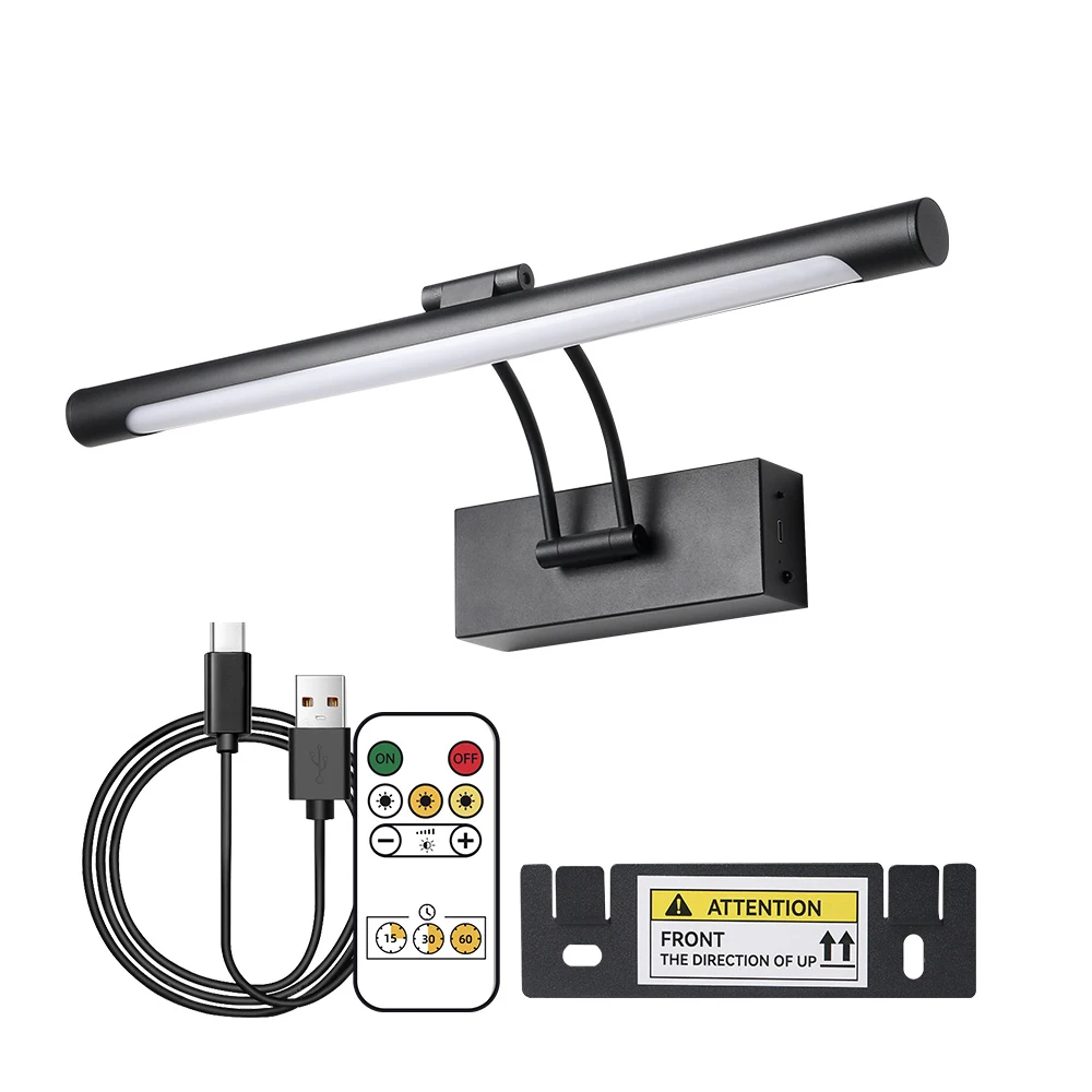 

Rechargeable LED Wall Lamp 5V 4400mHA Wall Light Fixtures Indoor 40cm Three-color Dimming Picture Light Black