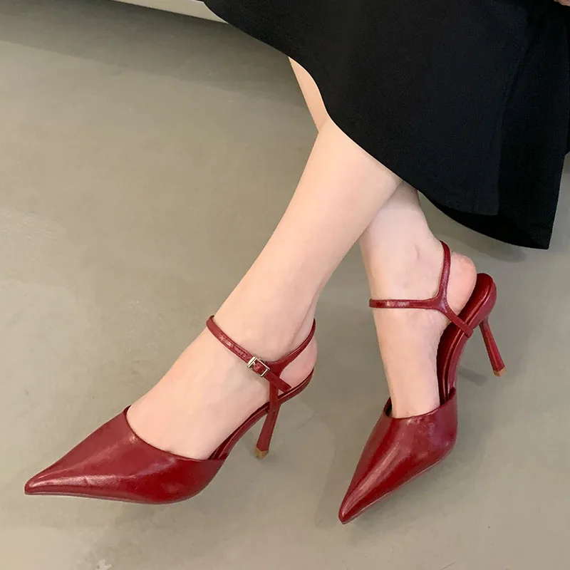 New In 2025 Footwear Shallow Ladies High Heels Shoes Female Pointed Toe Sandal Fashion Ankle Strap Women Heels Pumps Shoes Mules