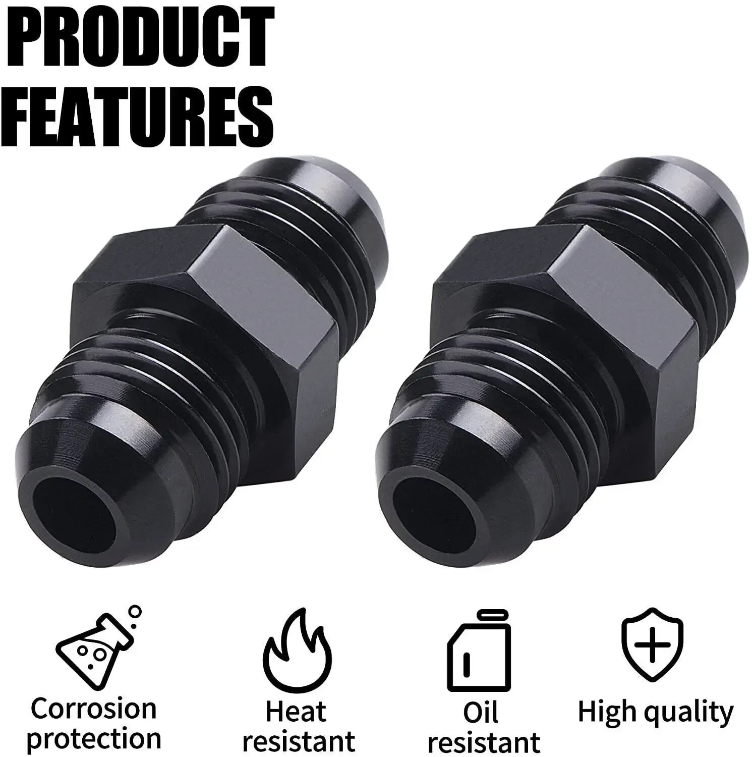 2pcs High Quality Aluminum Alloy AN6 To AN6 Male Flare Coupler Union Straight Fuel Hose Adapter Fitting Black TF-1115